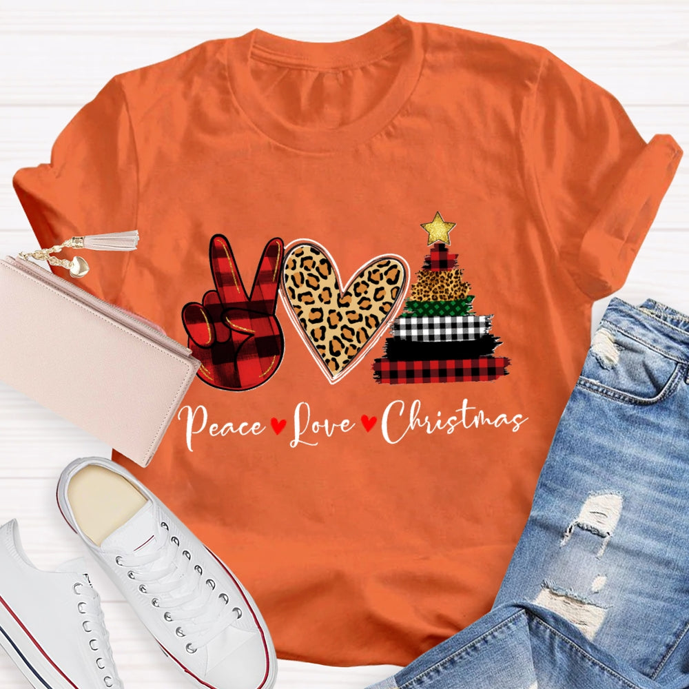 Peace Love Christmas Leopard Heart T-Shirt
