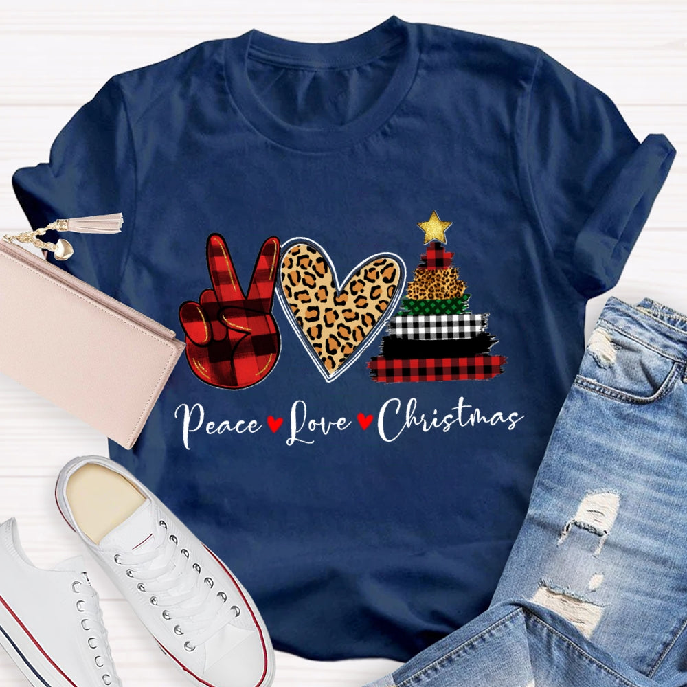 Peace Love Christmas Leopard Heart T-Shirt