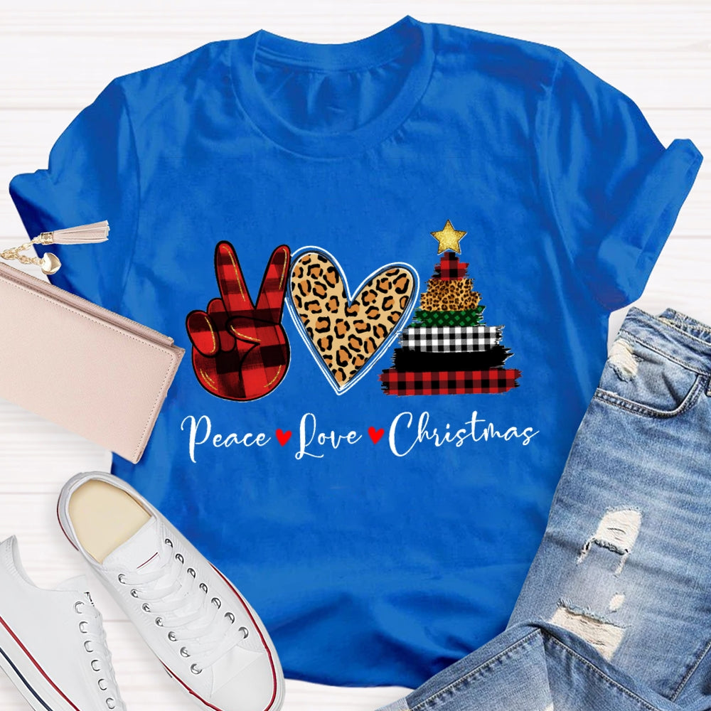 Peace Love Christmas Leopard Heart T-Shirt