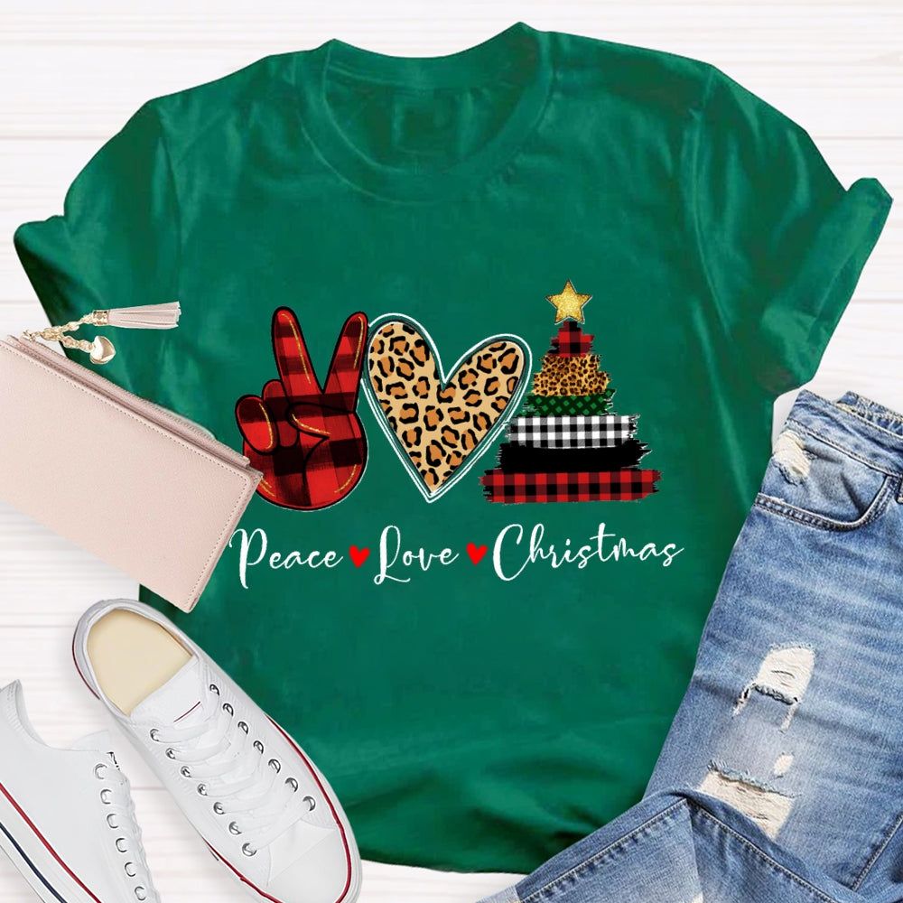 Peace Love Christmas Leopard Heart T-Shirt