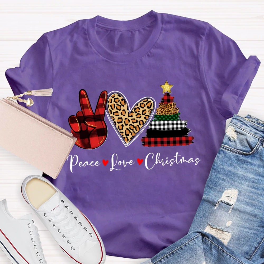 Peace Love Christmas Leopard Heart T-Shirt