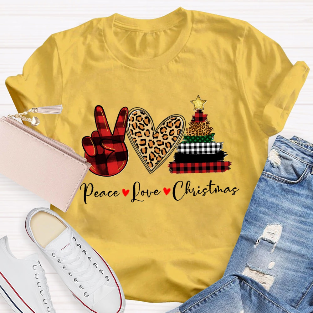 Peace Love Christmas Leopard Heart T-Shirt