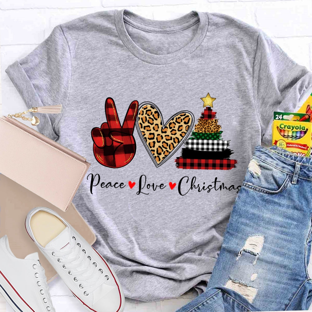 Peace Love Christmas Leopard Heart T-Shirt