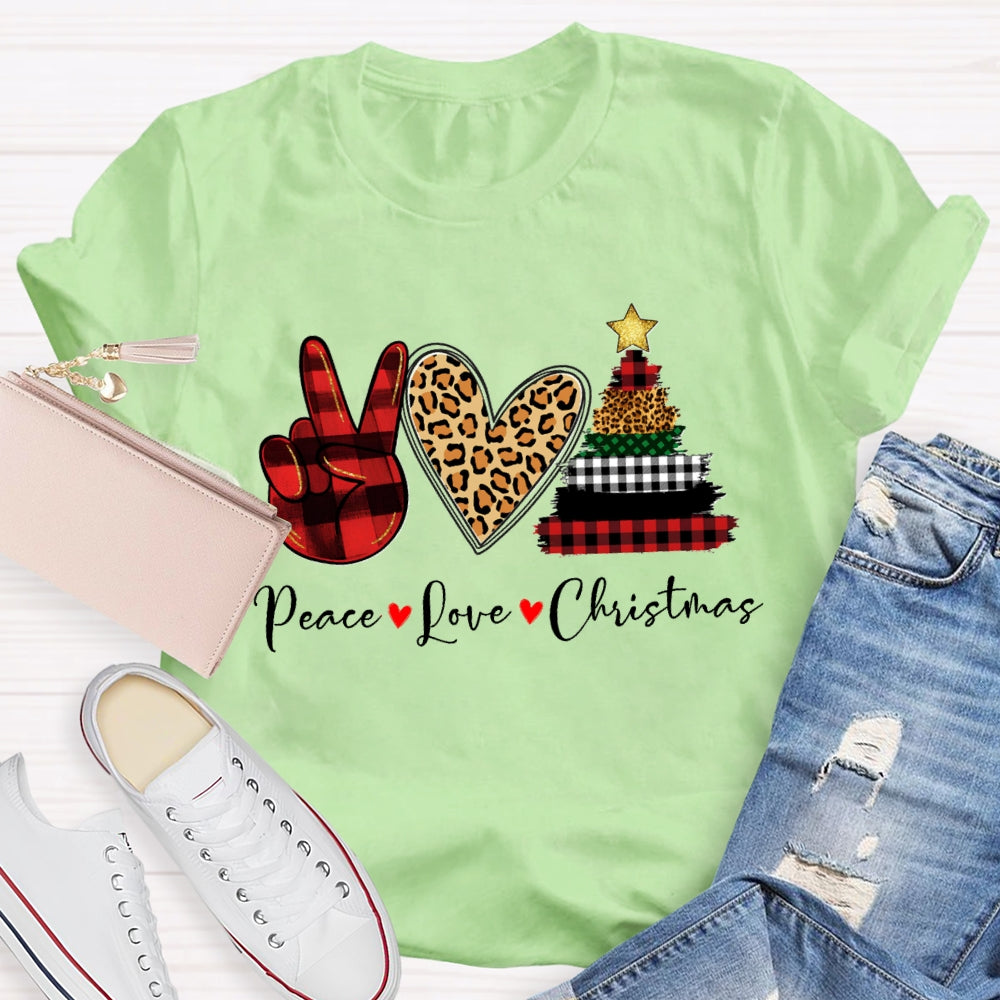 Peace Love Christmas Leopard Heart T-Shirt