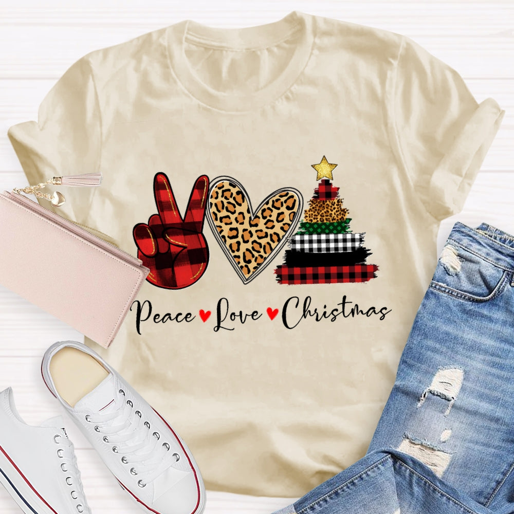 Peace Love Christmas Leopard Heart T-Shirt