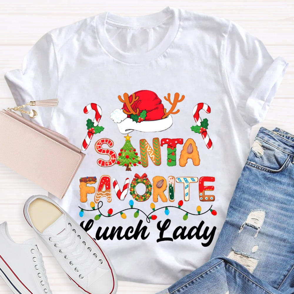 Santa Favorite Lunch Lady Christmas Lights And Santa Hats T-shirt