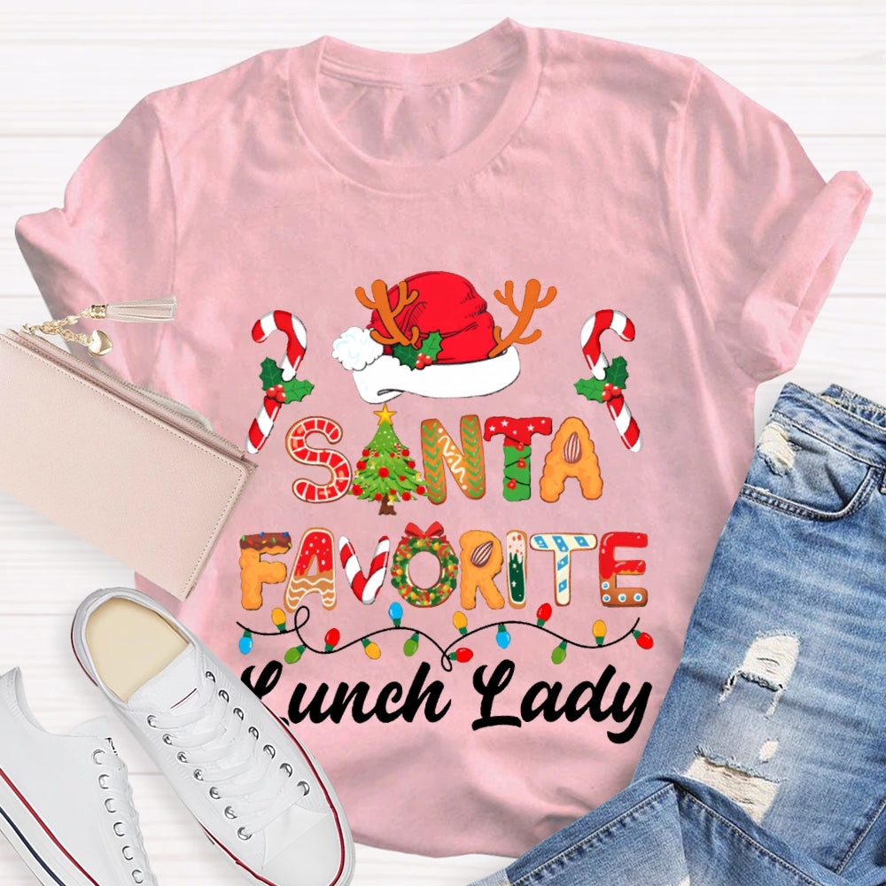 Santa Favorite Lunch Lady Christmas Lights And Santa Hats T-shirt