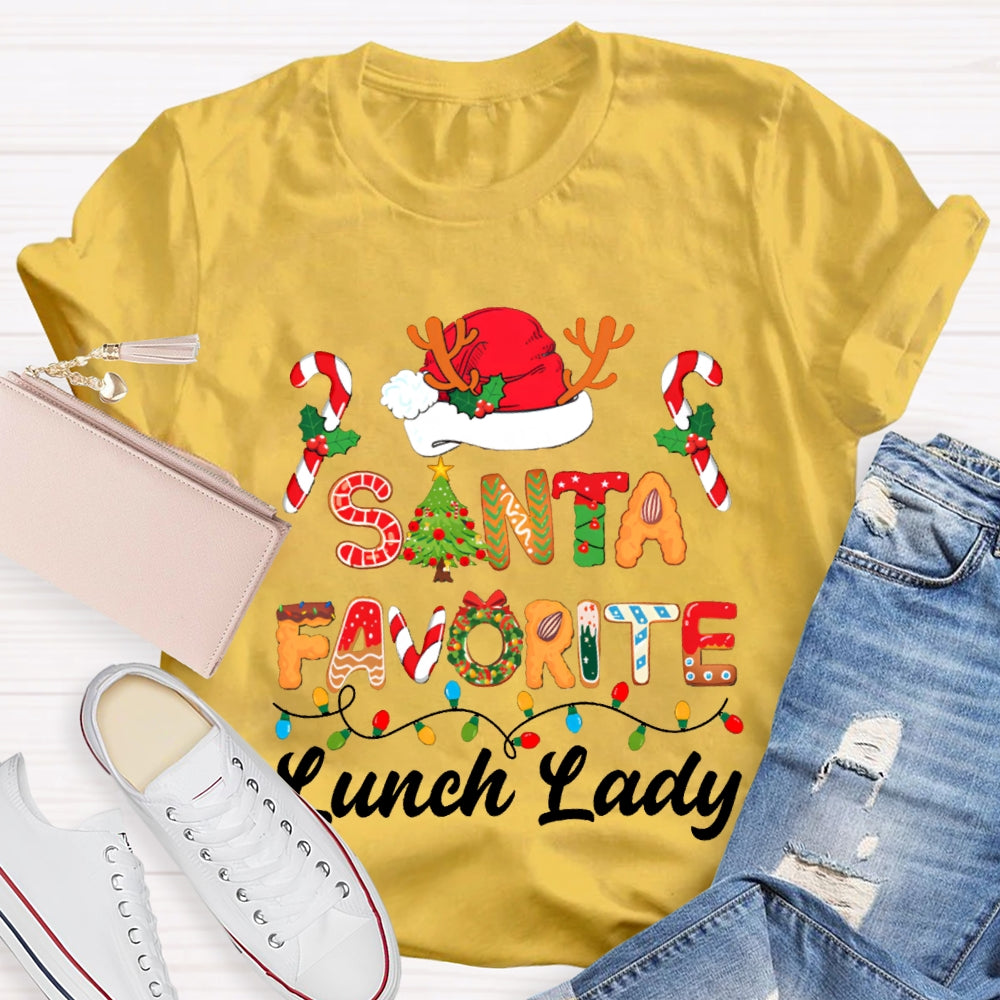 Santa Favorite Lunch Lady Christmas Lights And Santa Hats T-shirt