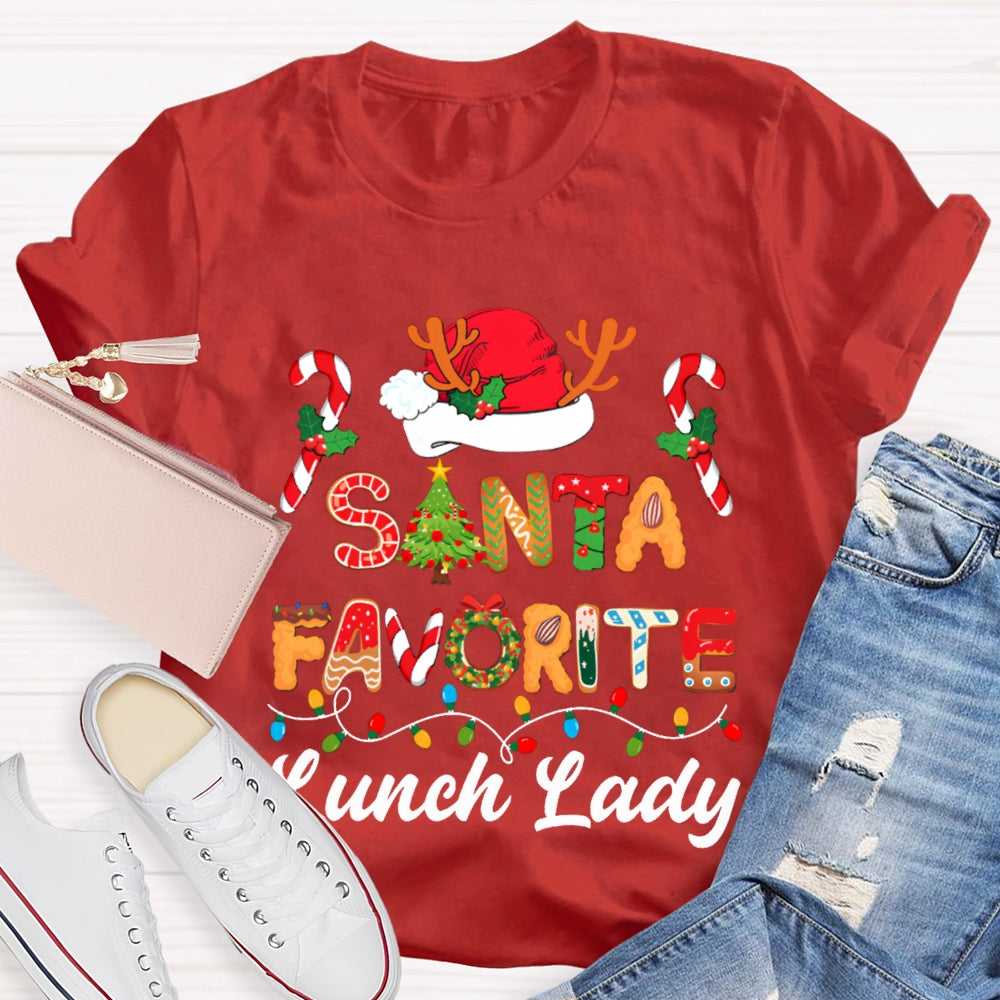 Santa Favorite Lunch Lady Christmas Lights And Santa Hats T-shirt