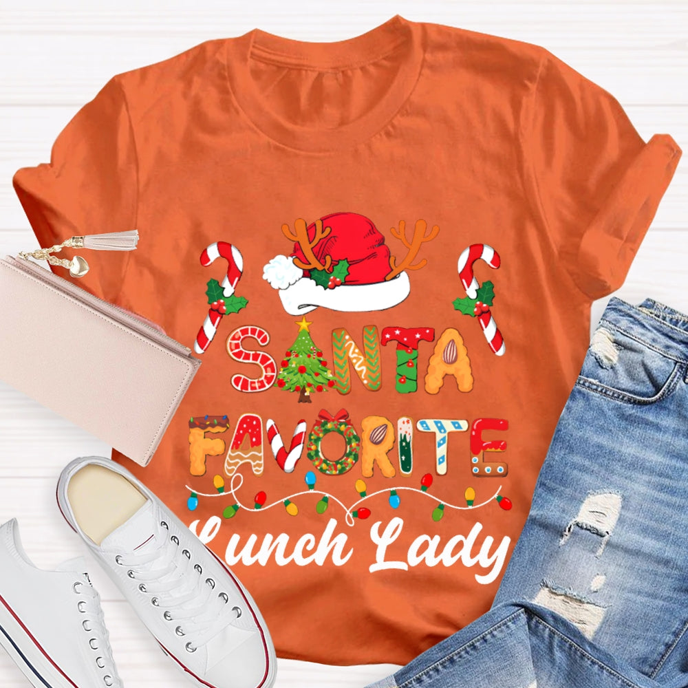 Santa Favorite Lunch Lady Christmas Lights And Santa Hats T-shirt