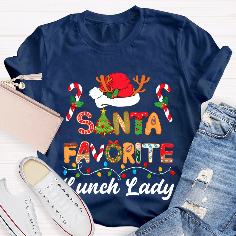 Santa Favorite Lunch Lady Christmas Lights And Santa Hats T-shirt