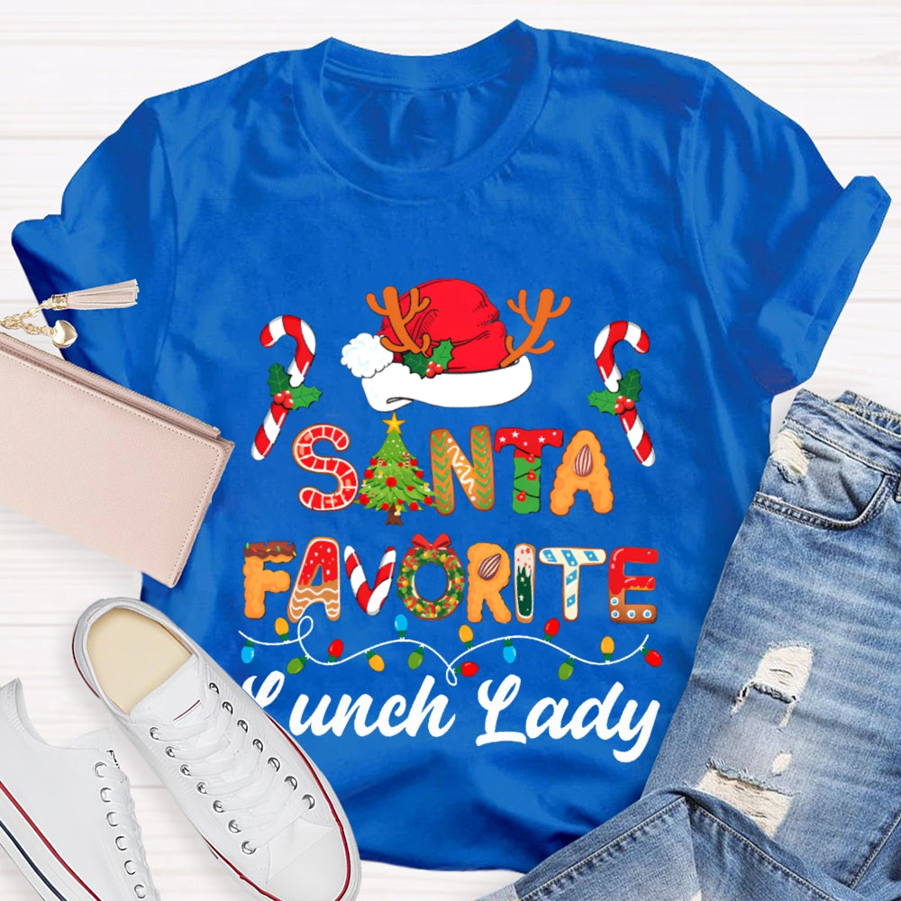 Santa Favorite Lunch Lady Christmas Lights And Santa Hats T-shirt