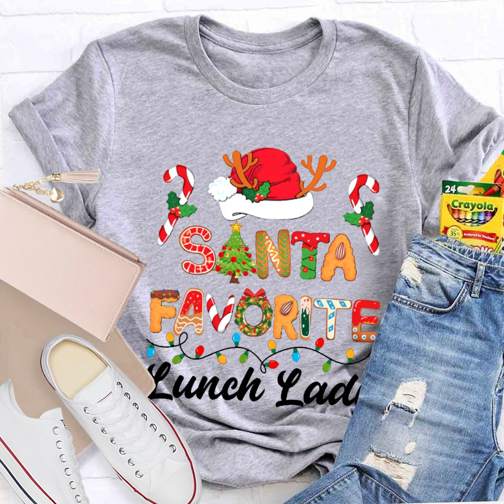 Santa Favorite Lunch Lady Christmas Lights And Santa Hats T-shirt