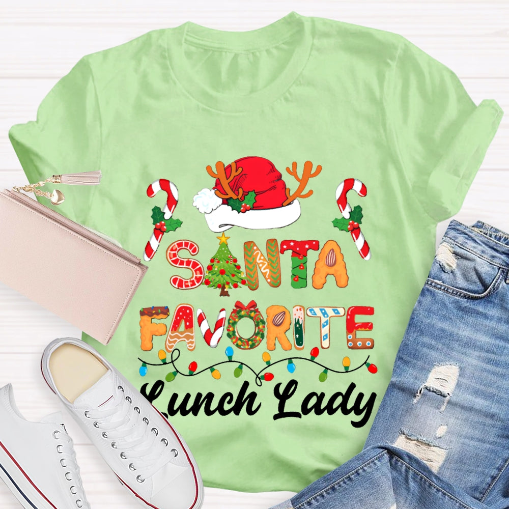 Santa Favorite Lunch Lady Christmas Lights And Santa Hats T-shirt