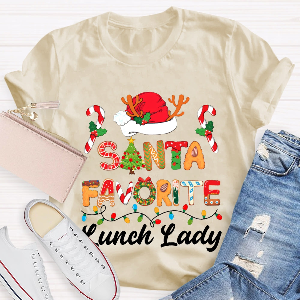 Santa Favorite Lunch Lady Christmas Lights And Santa Hats T-shirt