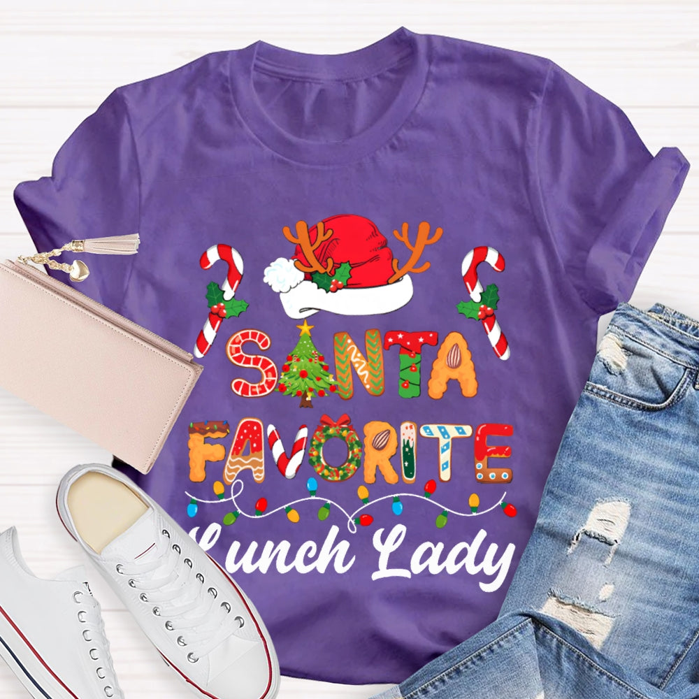 Santa Favorite Lunch Lady Christmas Lights And Santa Hats T-shirt