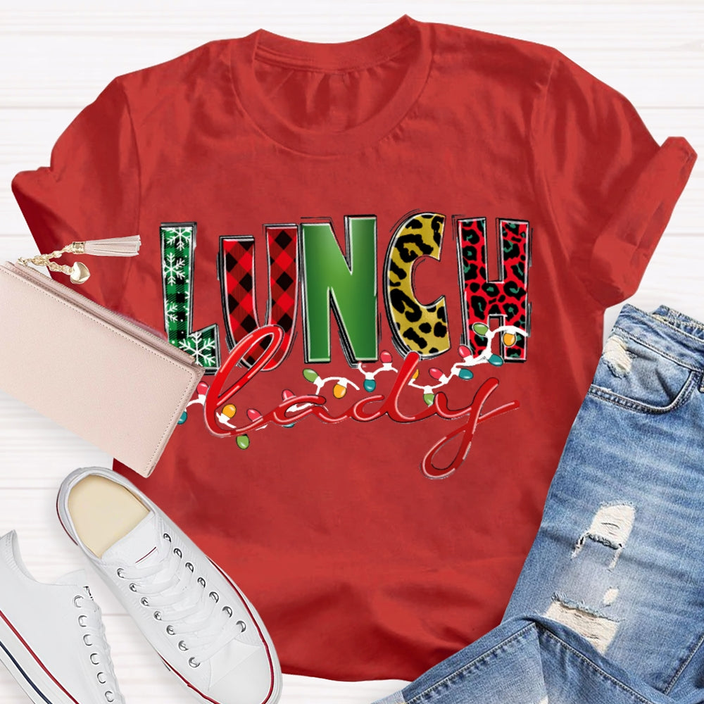 Lunch Lady Christmas Lights And Christmas Fonts T-shirt