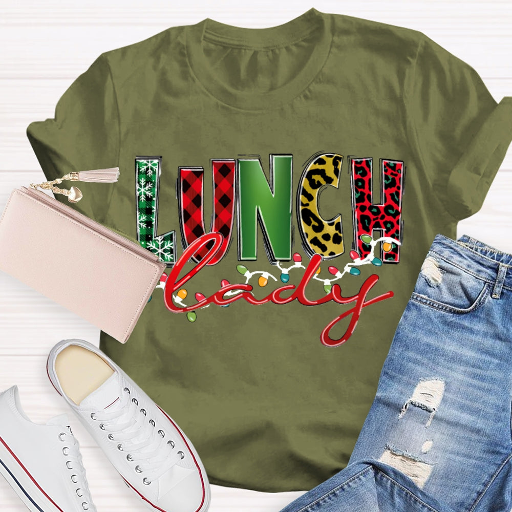 Lunch Lady Christmas Lights And Christmas Fonts T-shirt