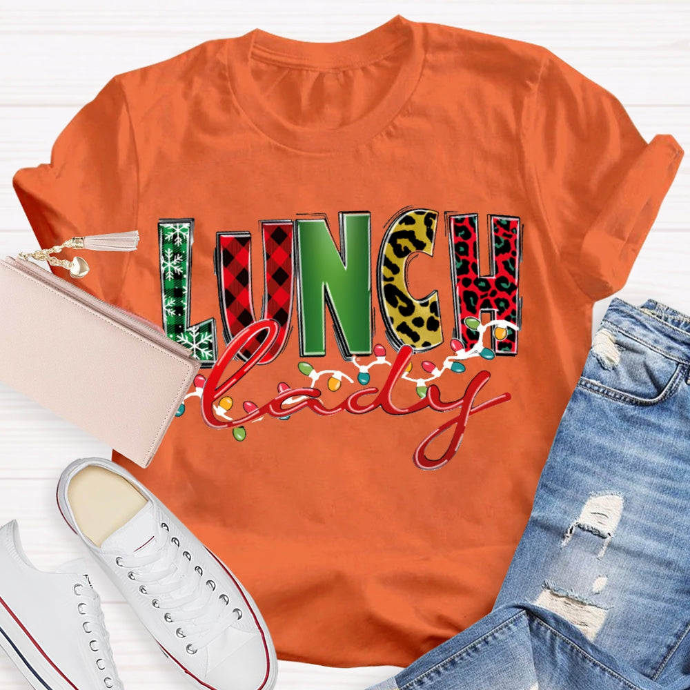 Lunch Lady Christmas Lights And Christmas Fonts T-shirt