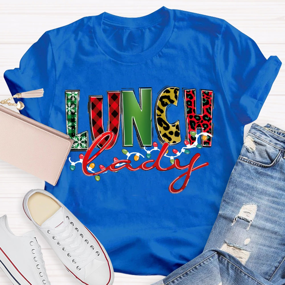 Lunch Lady Christmas Lights And Christmas Fonts T-shirt