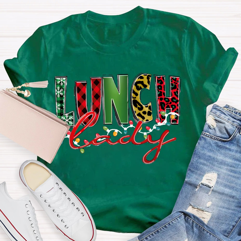 Lunch Lady Christmas Lights And Christmas Fonts T-shirt