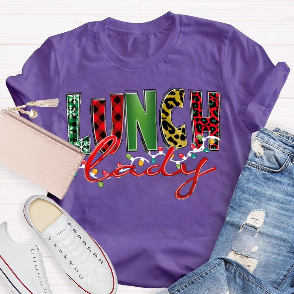 Lunch Lady Christmas Lights And Christmas Fonts T-shirt