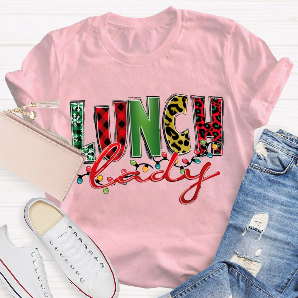Lunch Lady Christmas Lights And Christmas Fonts T-shirt