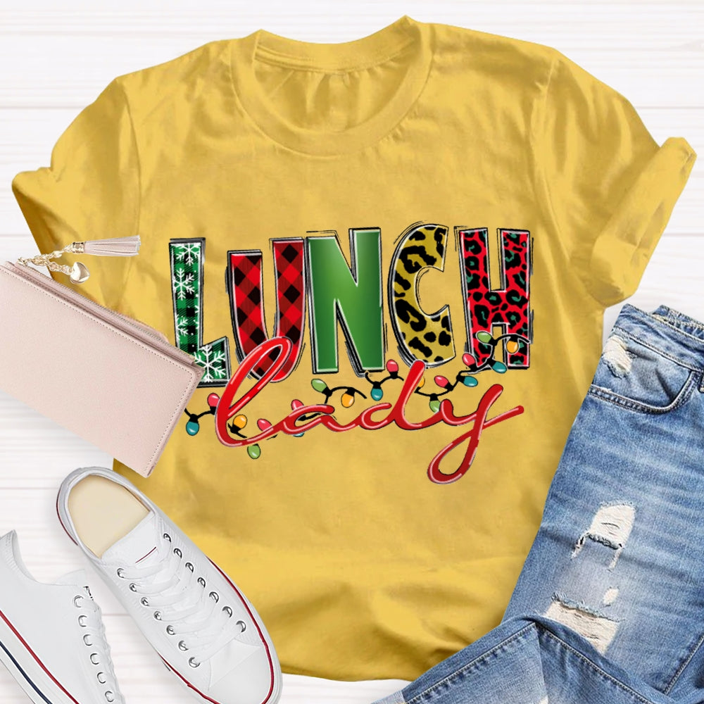 Lunch Lady Christmas Lights And Christmas Fonts T-shirt