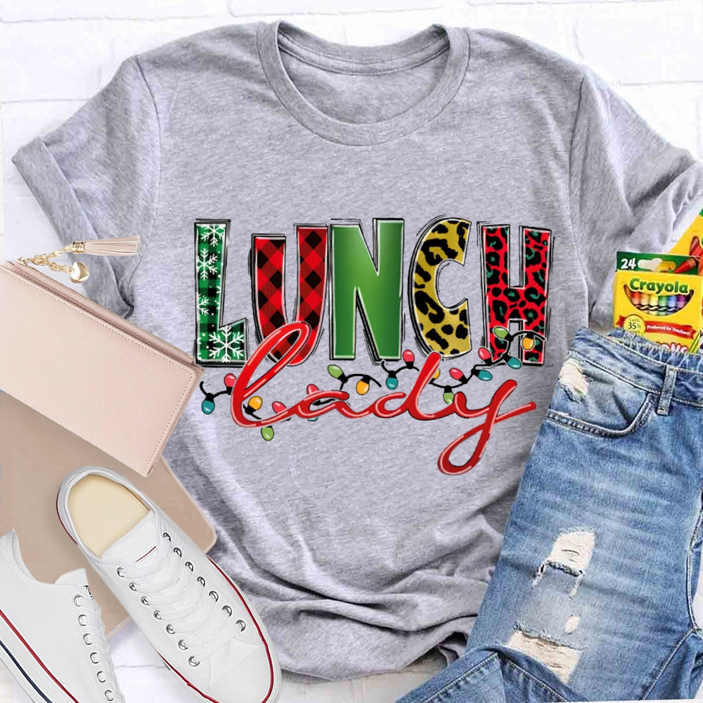 Lunch Lady Christmas Lights And Christmas Fonts T-shirt
