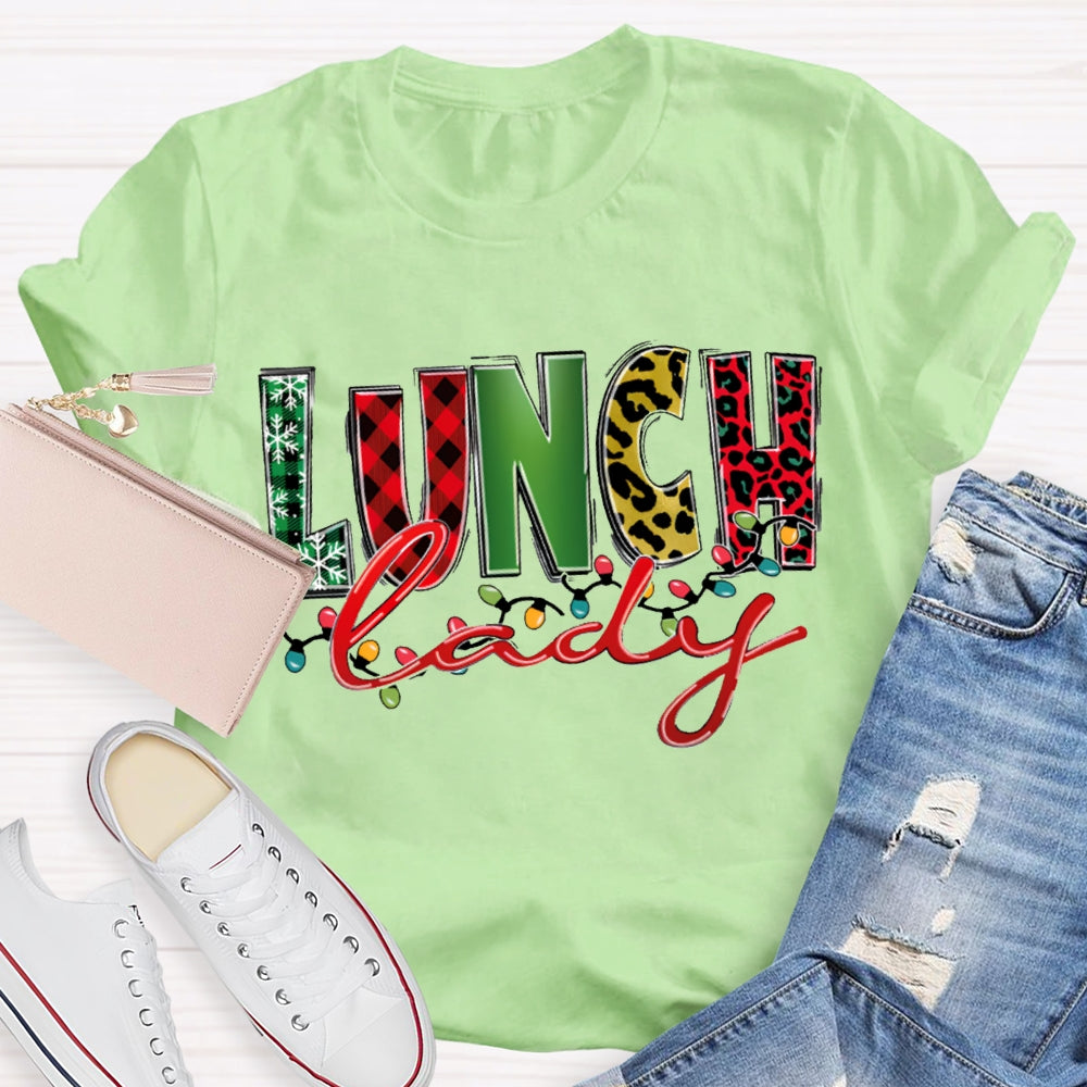 Lunch Lady Christmas Lights And Christmas Fonts T-shirt