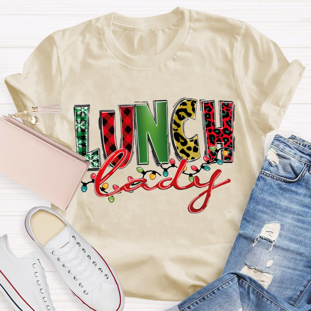 Lunch Lady Christmas Lights And Christmas Fonts T-shirt