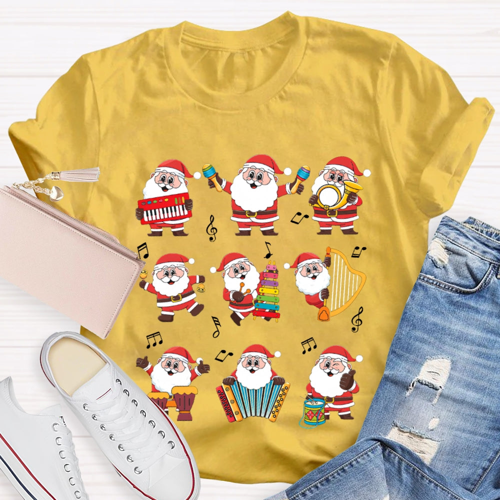 Santa Claus Playing Musical Instruments Music Teacher Christmas T-shirt