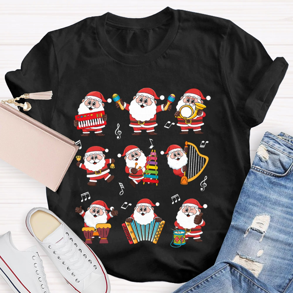 Santa Claus Playing Musical Instruments Music Teacher Christmas T-shirt