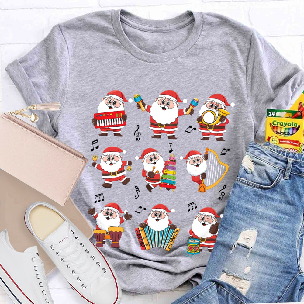 Santa Claus Playing Musical Instruments Music Teacher Christmas T-shirt