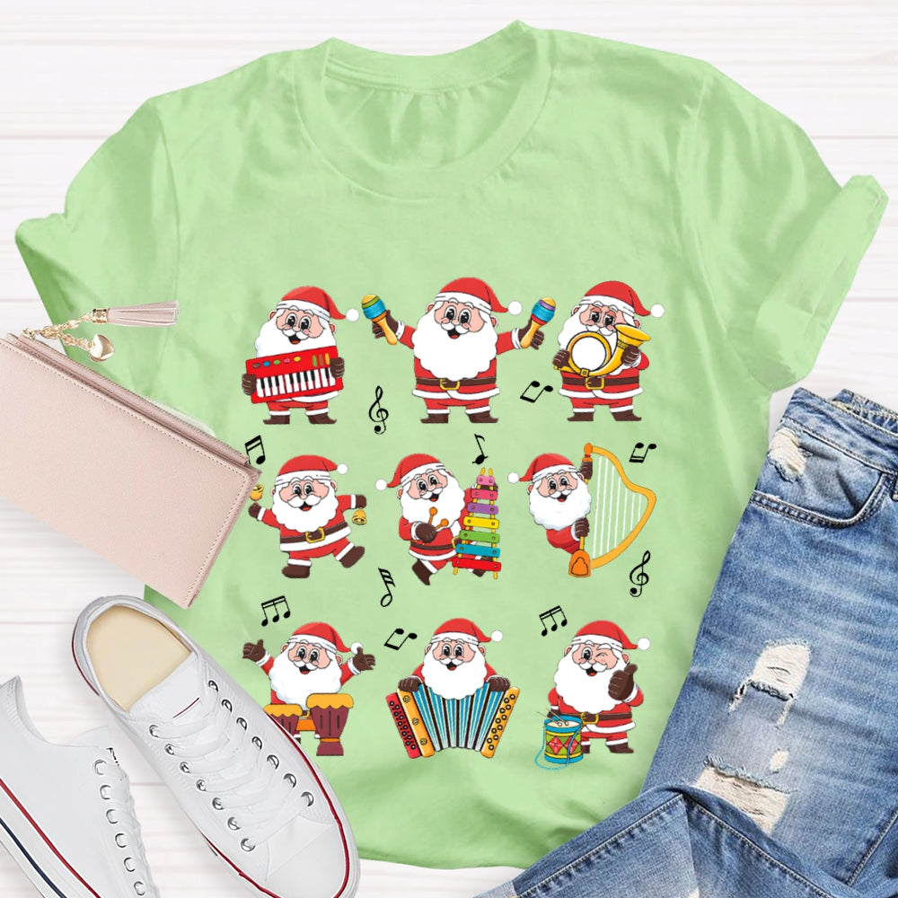 Santa Claus Playing Musical Instruments Music Teacher Christmas T-shirt