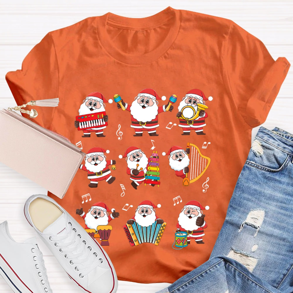 Santa Claus Playing Musical Instruments Music Teacher Christmas T-shirt