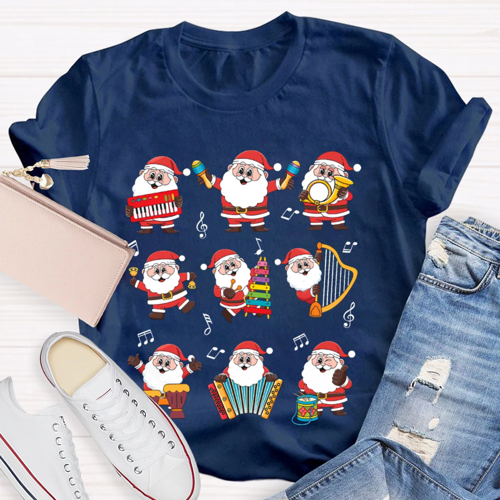 Santa Claus Playing Musical Instruments Music Teacher Christmas T-shirt