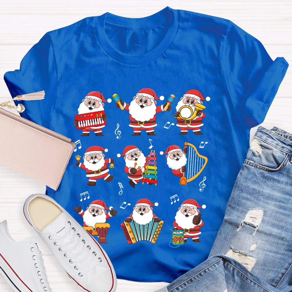 Santa Claus Playing Musical Instruments Music Teacher Christmas T-shirt