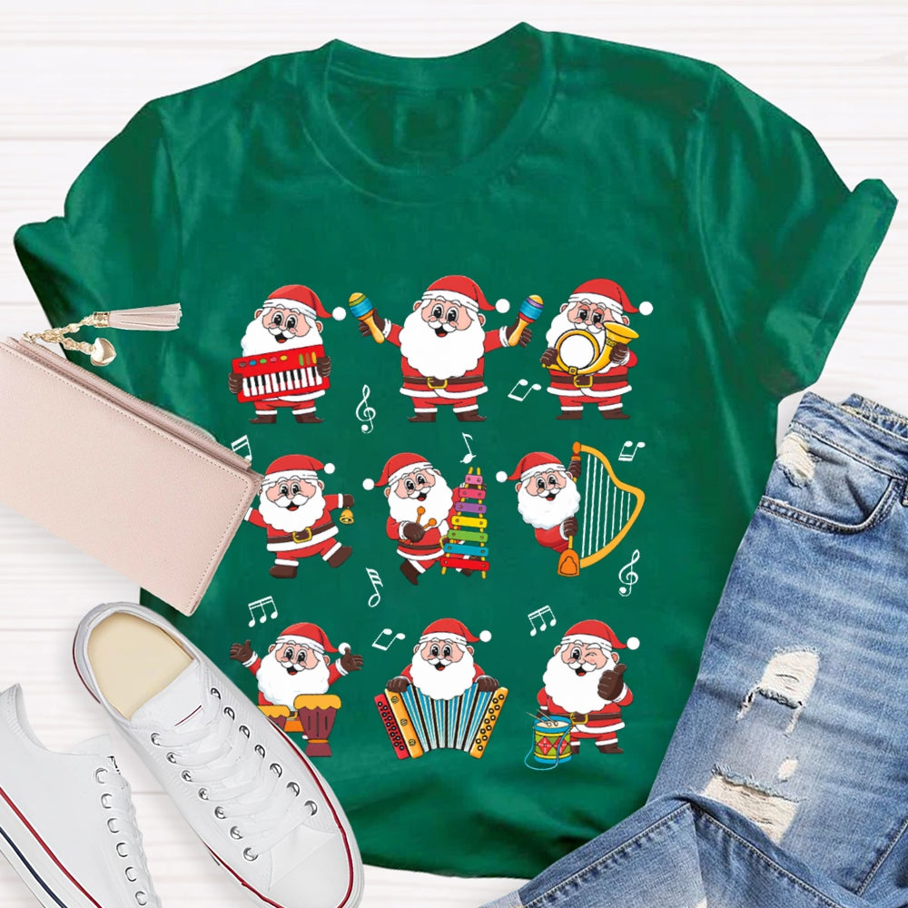 Santa Claus Playing Musical Instruments Music Teacher Christmas T-shirt