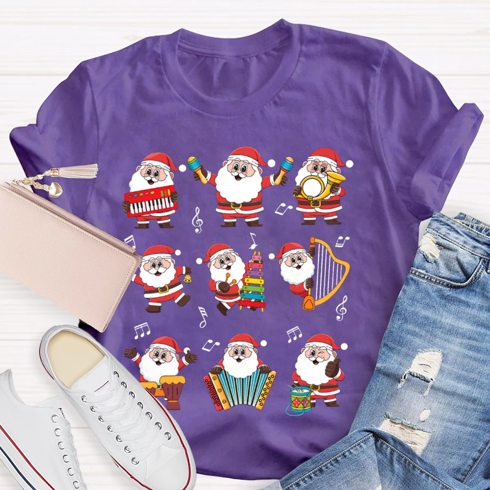 Santa Claus Playing Musical Instruments Music Teacher Christmas T-shirt