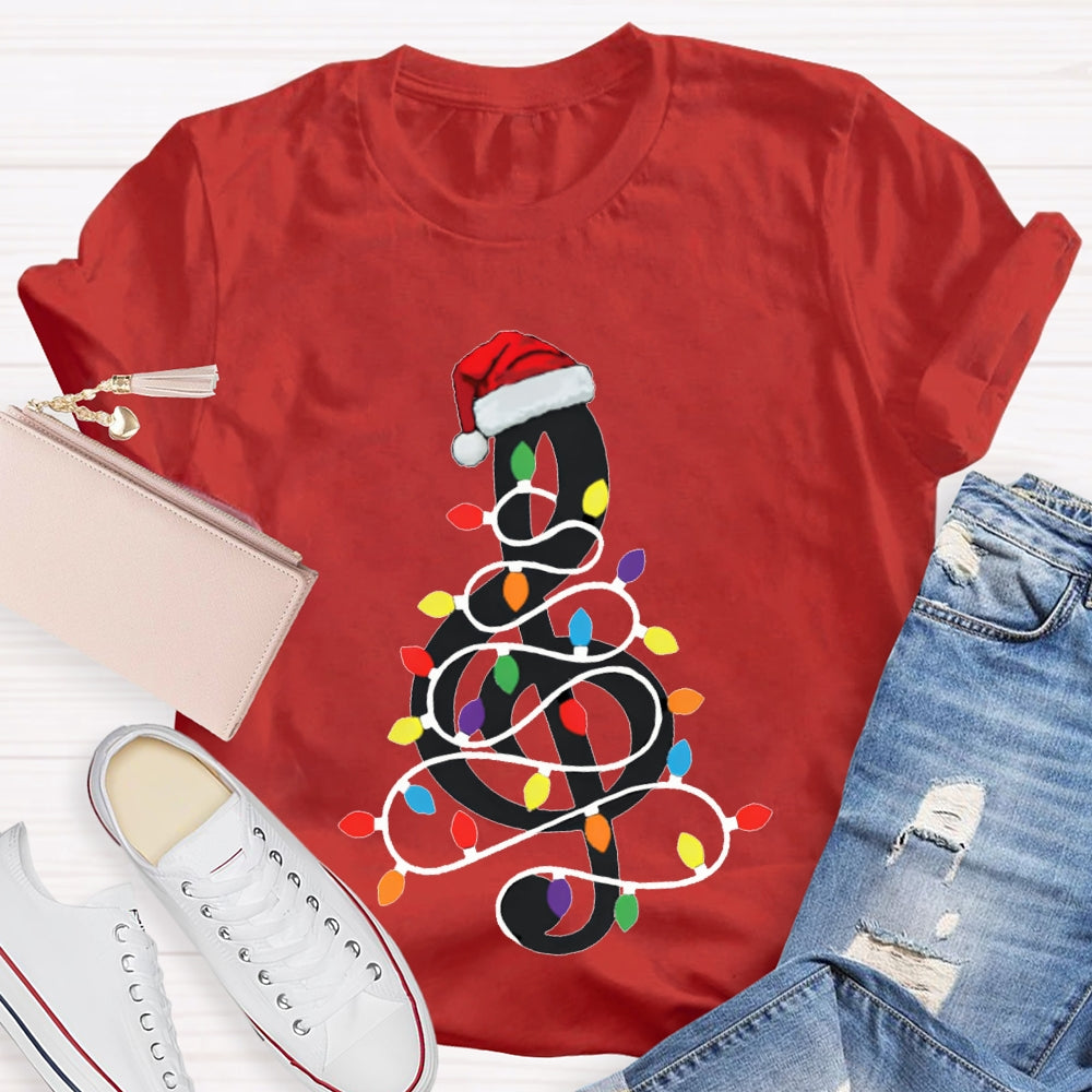 Musical Notes Wrapped Around Christmas Lights Music Teacher Christmas T-shirt