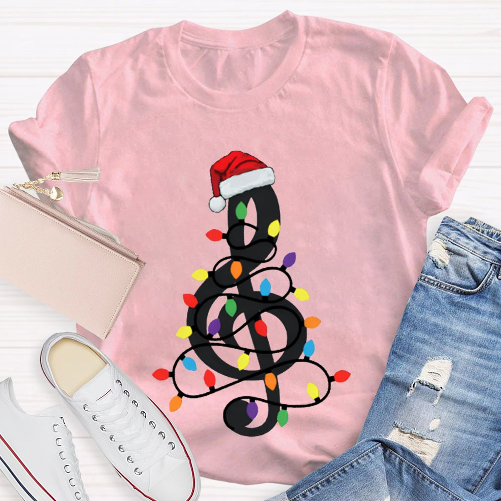 Musical Notes Wrapped Around Christmas Lights Music Teacher Christmas T-shirt