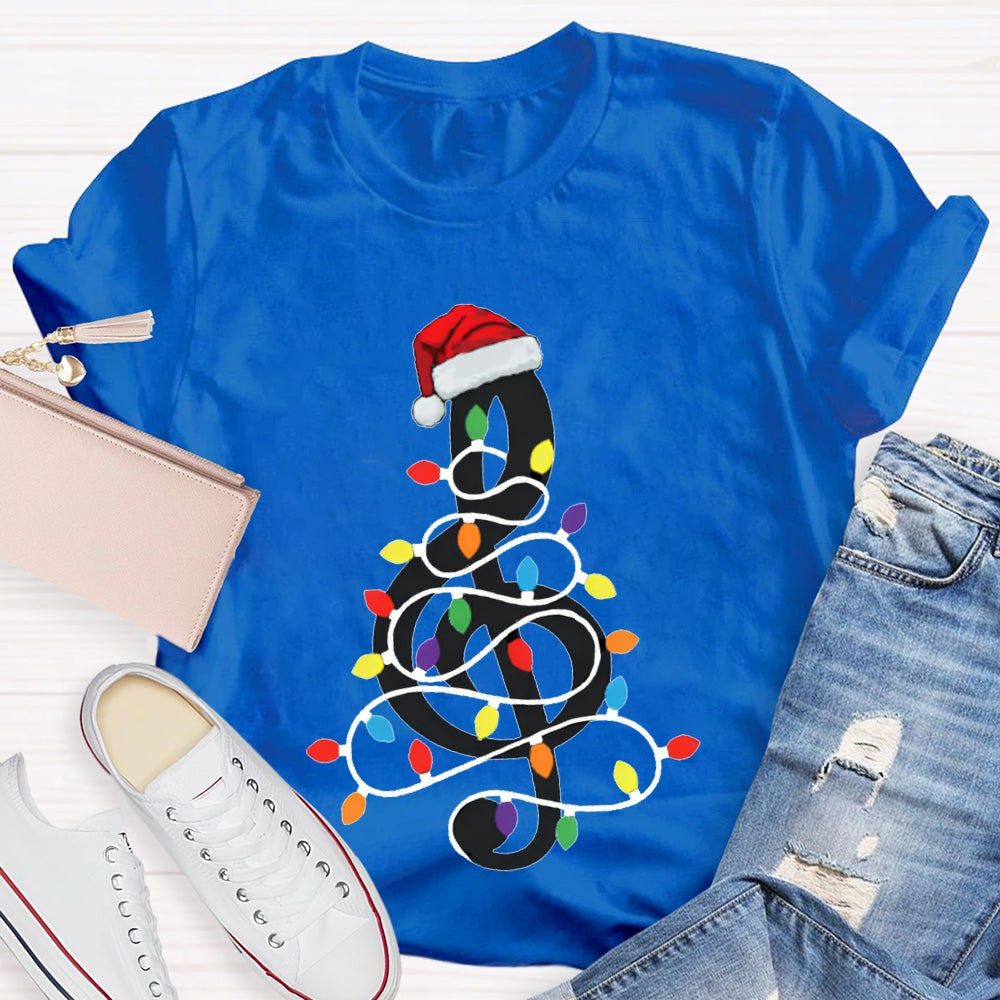 Musical Notes Wrapped Around Christmas Lights Music Teacher Christmas T-shirt
