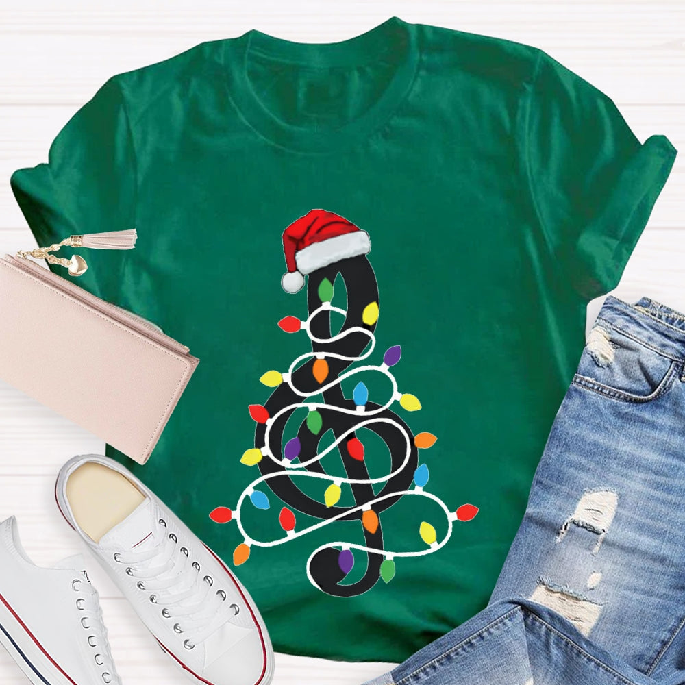 Musical Notes Wrapped Around Christmas Lights Music Teacher Christmas T-shirt