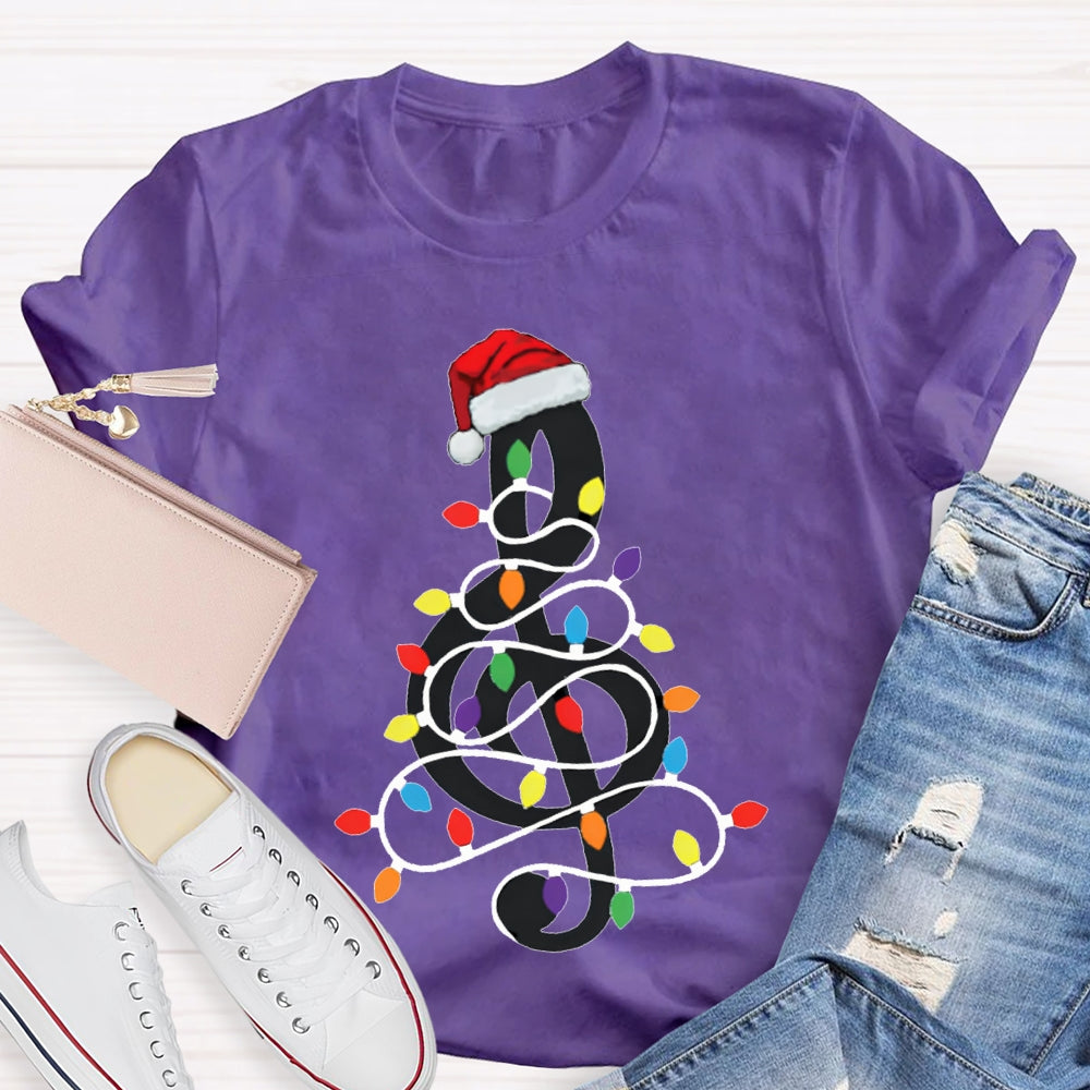 Musical Notes Wrapped Around Christmas Lights Music Teacher Christmas T-shirt