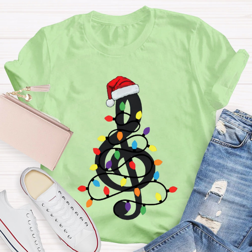 Musical Notes Wrapped Around Christmas Lights Music Teacher Christmas T-shirt