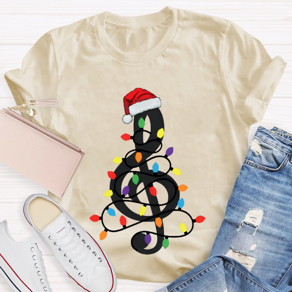 Musical Notes Wrapped Around Christmas Lights Music Teacher Christmas T-shirt
