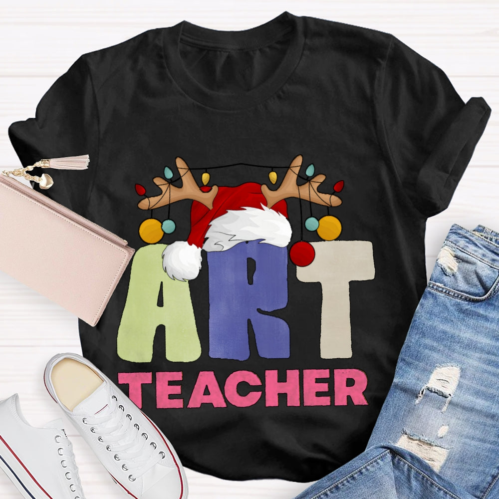 Art Teacher Santa Hats And Christmas Lights T-shirt