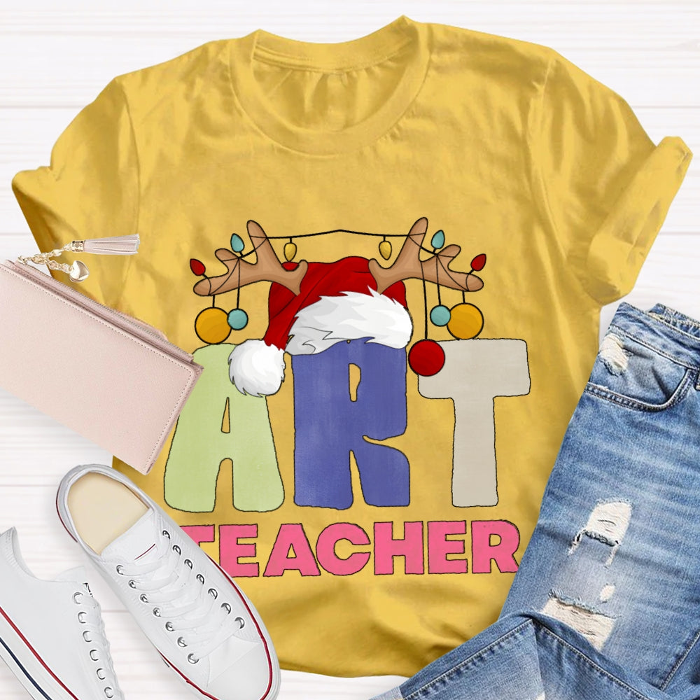 Art Teacher Santa Hats And Christmas Lights T-shirt