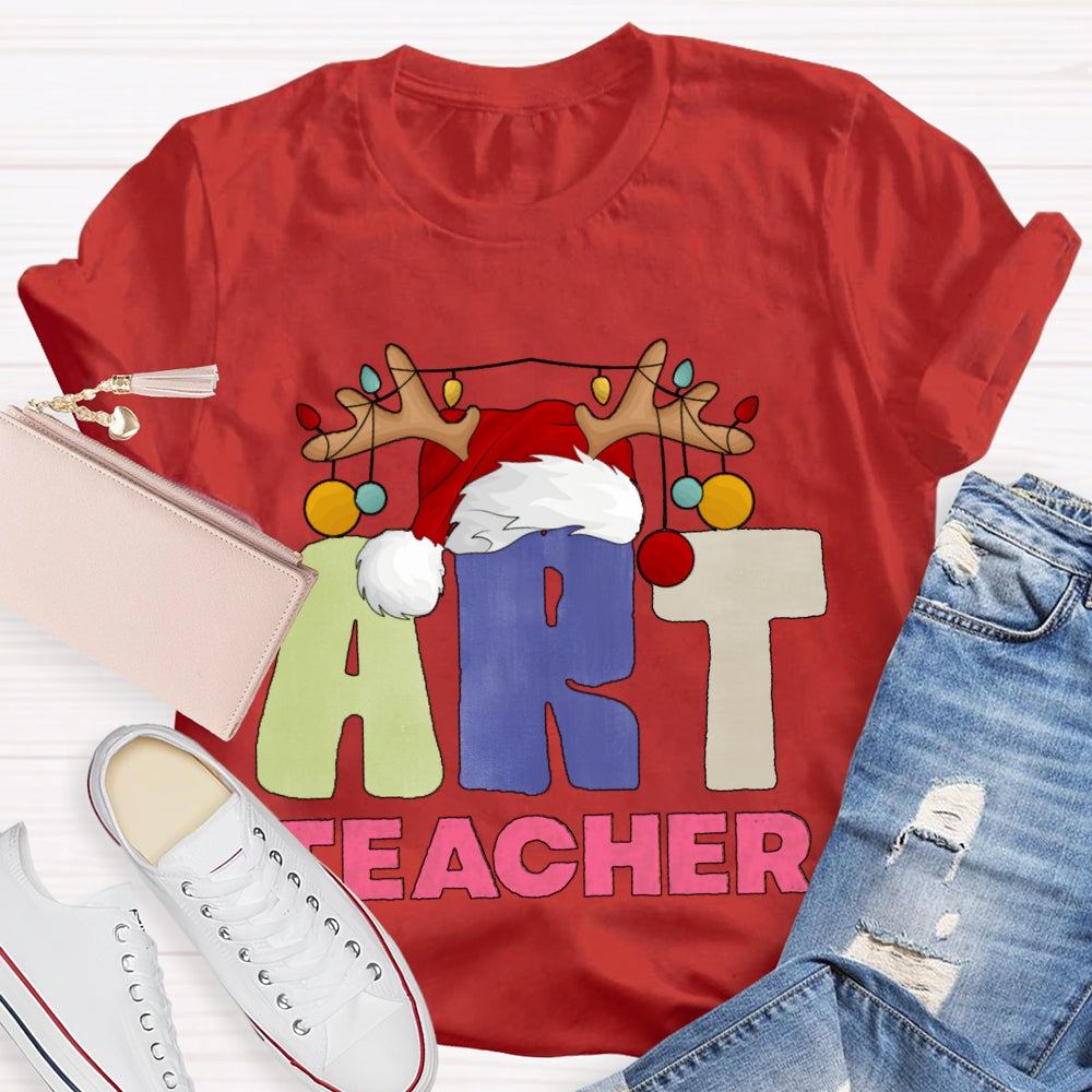 Art Teacher Santa Hats And Christmas Lights T-shirt